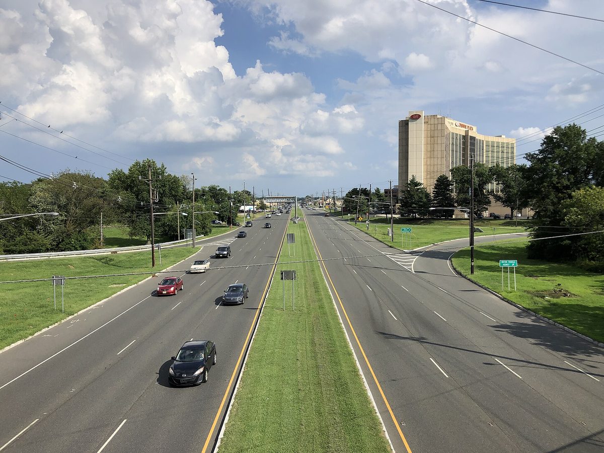 Route 70 (Marlton Pike) looking east from the Cuthbert Boulevard overpass in Cherry Hill, Camden County, New Jersey